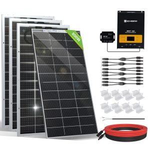 eco worthy 800 watts solar panel off grid rv boat kit: 4pcs bifacial 195w solar panels + 12v 60a mppt charger controller+ bluetooth module 5.0 + 16ft solar cable + z mounting brackets
