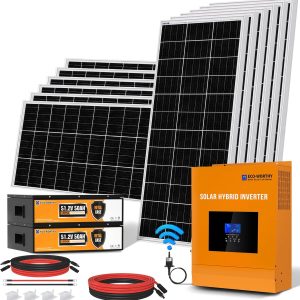 eco worthy 9.36kwh 2340w solar power complete system for home shed: 12pcs 195w solar panel + 1pc 5000w 48v all in one mppt solar charge inverter + 2pcs 48v 50ah lithium battery + z bracket